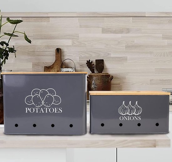 HIKITCHEN Set voorraadcontainers, perfect als aardappelpot, knoflookpot en uienpot, de HIKITCHEN Set voorraadcontainers, perfect als aardappelpot, knoflookpot en uienpot, de