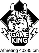 Raam Deur Muur sticker van een Gamer King - Computer - Spel - Spellen - Games - Game Kleur zwart afmeting 40x35 cm bxh