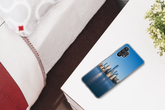 Telefoonhoesje Geschikt voor Samsung Galaxy A32 5G hoesje - New York - Skyline - Blauw - Siliconen Telefoonhoesje Telefoonhoesje