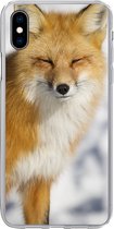 Geschikt voor iPhone Xs hoesje - Vos - Sneeuw - Rood - Siliconen Telefoonhoesje