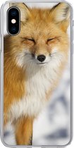 Geschikt voor iPhone X hoesje - Vos - Sneeuw - Rood - Siliconen Telefoonhoesje