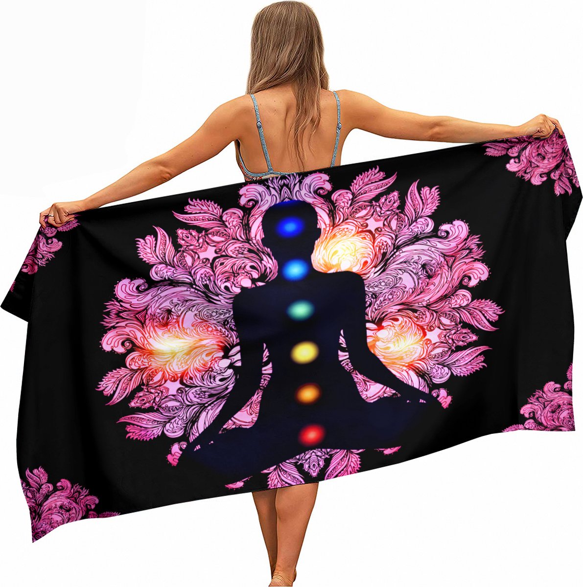 Bol.com Ulticool - Chakra Energie Healing Zwart Roze Mandala - Handdoek Microvezel - Sneldrogend Badlaken - 160 x 80 cm - Reizen... aanbieding