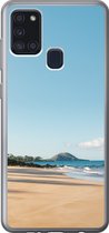 Geschikt voor Samsung Galaxy A21s hoesje - Strand - Zomer - Palmbomen - Siliconen Telefoonhoesje