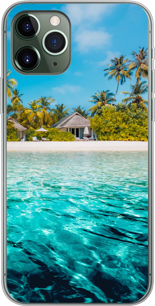 Telefoonhoesje Geschikt voor iPhone 11 Pro hoesje - Strand - Palmbomen - Zee - Siliconen Telefoonhoesje Telefoonhoesje