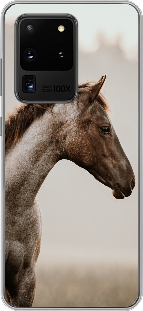 Geschikt voor Samsung Galaxy S20 Ultra hoesje - Paard - Mist - Natuur - Siliconen Telefoonhoesje