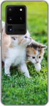Geschikt voor Samsung Galaxy S20 Ultra hoesje - Kittens - Kat - Mand - Meisjes - Kinderen - Jongens - Kids - Siliconen Telefoonhoesje