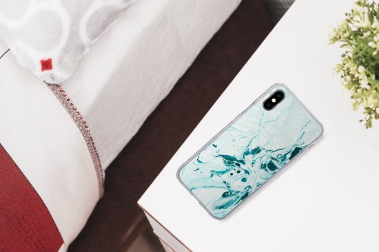 Coque pour iPhone Xs - Imprimé marbré - Peinture à l'huile - Blauw - Coque en Siliconen téléphone -