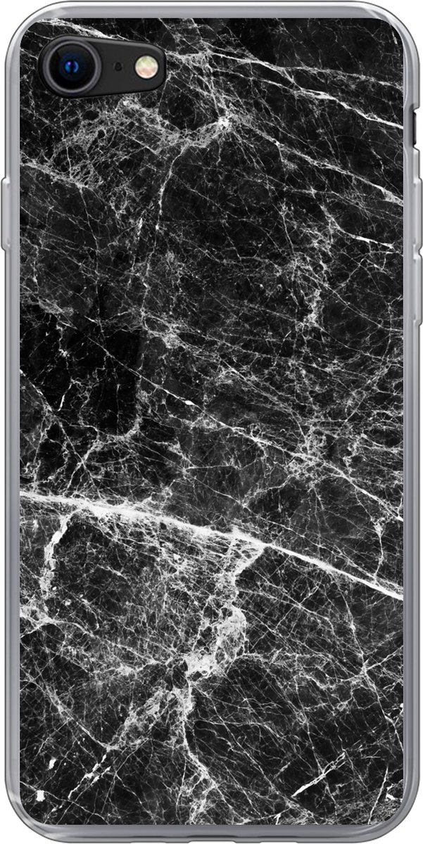 Telefoonhoesje Geschikt voor iPhone 8 hoesje - Marmer print - Steen - Zwart - Siliconen Telefoonhoesje Telefoonhoesje