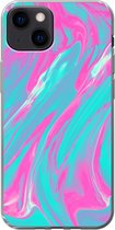 Geschikt voor iPhone 13 hoesje - Kunst - Roze - Blauw - Psychedelisch - Siliconen Telefoonhoesje