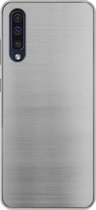 Geschikt voor Samsung Galaxy A50 hoesje - Metaal print - Zilver - Lijn - Grijs - Structuur - Siliconen Telefoonhoesje