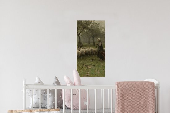 Stickers muraux - Bergère avec troupeau de moutons - Peinture d'Anton Mauve - 20x40 cm - Feuille adhésive