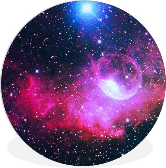 Wandcirkel - Muurcirkel Binnen - ⌀ - Kunststof - Heelal - Planeten - Roze