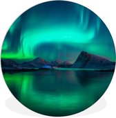 WallCircle - Wandcirkel ⌀ 120 - Noorderlicht - Berg - Noorwegen - Ronde schilderijen woonkamer - Wandbord rond - Muurdecoratie cirkel - Kamer decoratie binnen - Wanddecoratie muurcirkel - Woonaccessoires XXL
