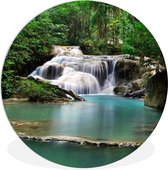 WallCircle - Wandcirkel ⌀ 150 - Een waterval met bomen in het Thaise Nationaal park Erawan - Ronde schilderijen woonkamer - Wandbord rond - Muurdecoratie cirkel - Kamer decoratie binnen - Wanddecoratie muurcirkel - Woonaccessoires