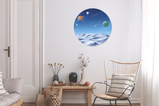 Une illustration d'une lune entre les planètes Assiette en plastique cercle mural ⌀ 60 cm - impression photo sur cercle mural / cercle vivant (décoration murale)