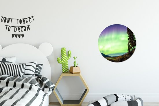 WallCircle - Stickers muraux - Cercle de papier peint - Aurores boréales - Arbre - Berg - Nature - ⌀ 30 cm - Cercle mural - Autocollant - Autocollant de papier peint rond