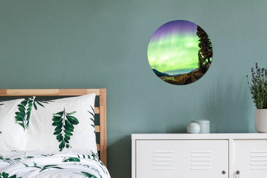 WallCircle - Stickers muraux - Cercle de papier peint - Aurores boréales - Arbre - Berg - Nature - ⌀ 30 cm - Cercle mural - Autocollant - Autocollant de papier peint rond