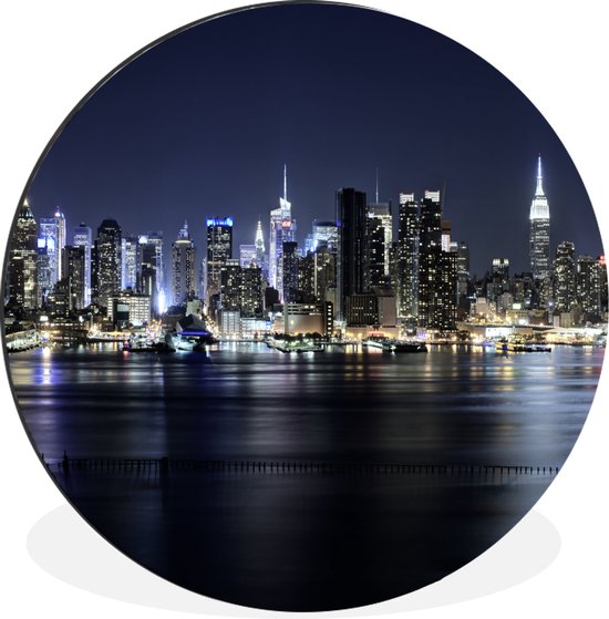 WallCircle - Wandcirkel - Muurcirkel - New York - Licht - Skyline - Aluminium - Dibond - ⌀ 60 cm - Binnen en Buiten
