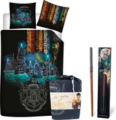 Harry Potter Dekbedovertrek- Polyester- 1persoons- 140x200- Dekbed Banners Hogwarts school, incl. Draco Malefoy Toverstaf