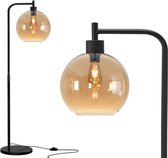 KLIMliving - Vloerlamp - Zwart - Glas - Amber - Industrieel - E27 fitting - 168cm - Staande lamp - Industriële vloerlamp