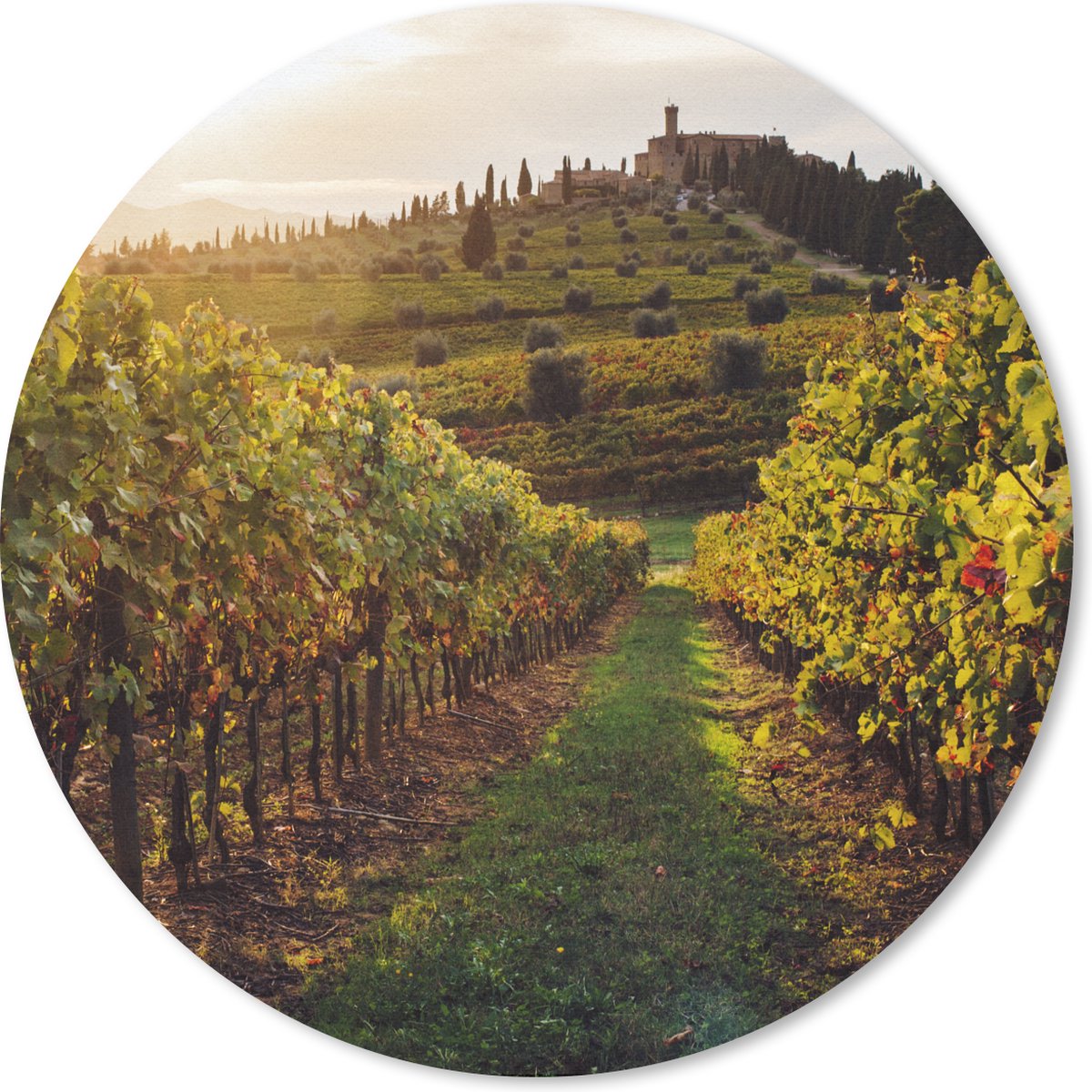 Muismat rond 40x40 cm - Mousepad Toscane - Landschap - Wijngaarden - Ronde muismatten