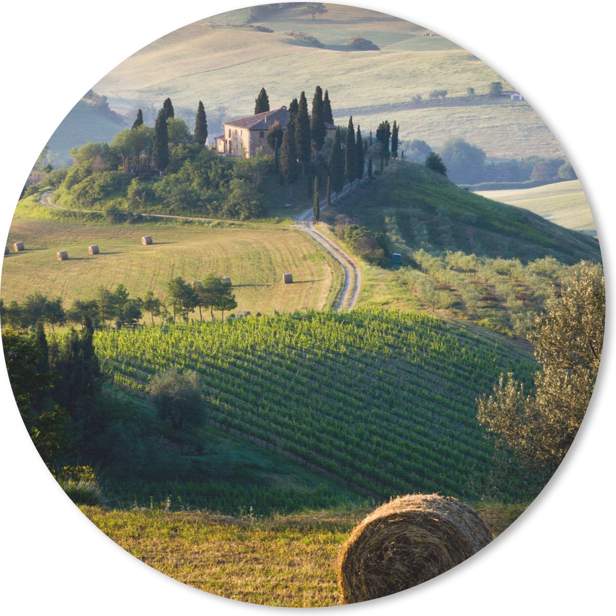 Muismat rond 40x40 cm - Mousepad Toscane - Landschap - Groen - Ronde muismatten