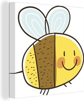 Une illustration d'une toile d'abeille heureuse 50x50 cm - Tirage photo sur toile (Décoration murale salon / chambre) / Peintures sur toile animaux sauvages