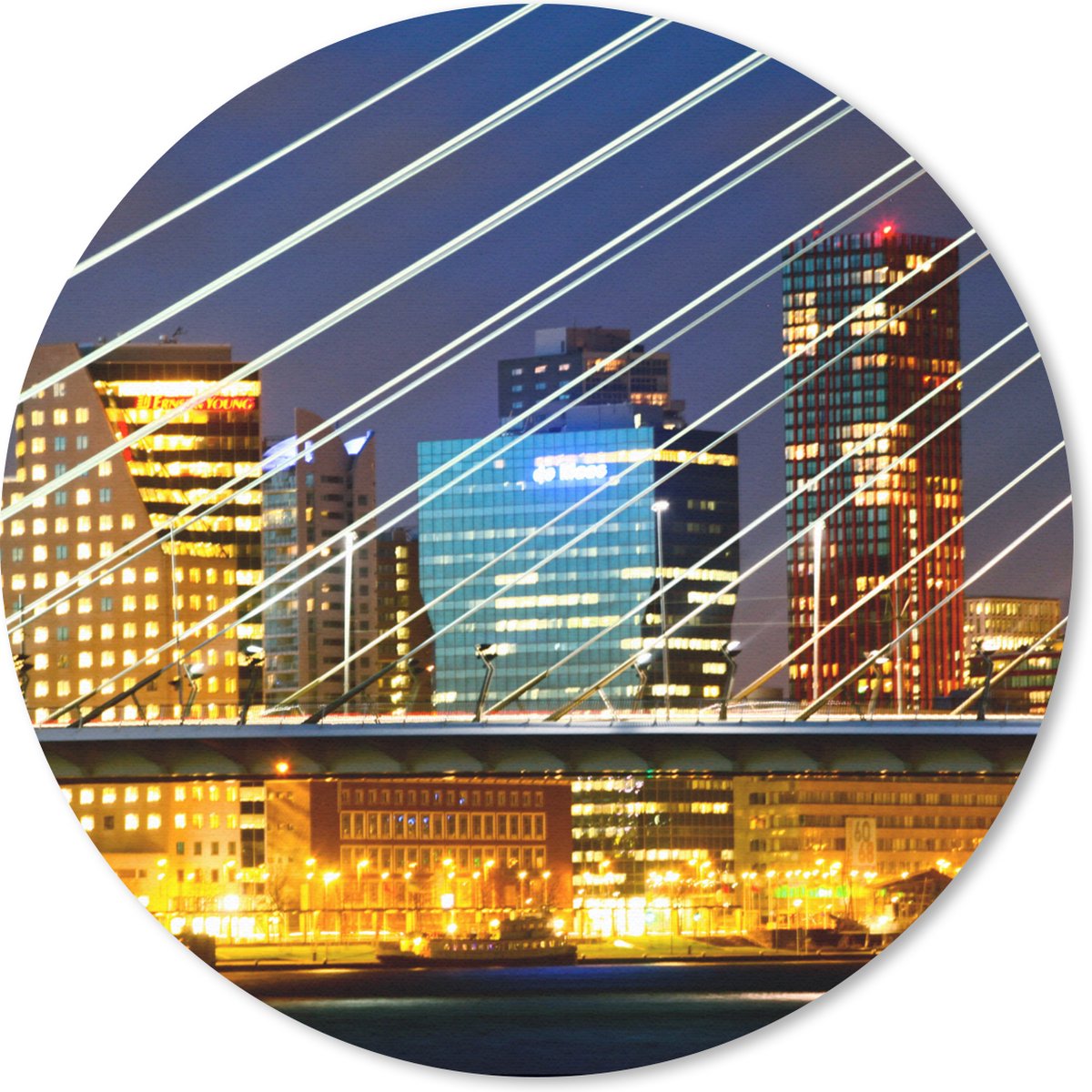 Muismat rond 30x30 cm - Mousepad Rotterdam - Skyline - Licht - Ronde muismatten