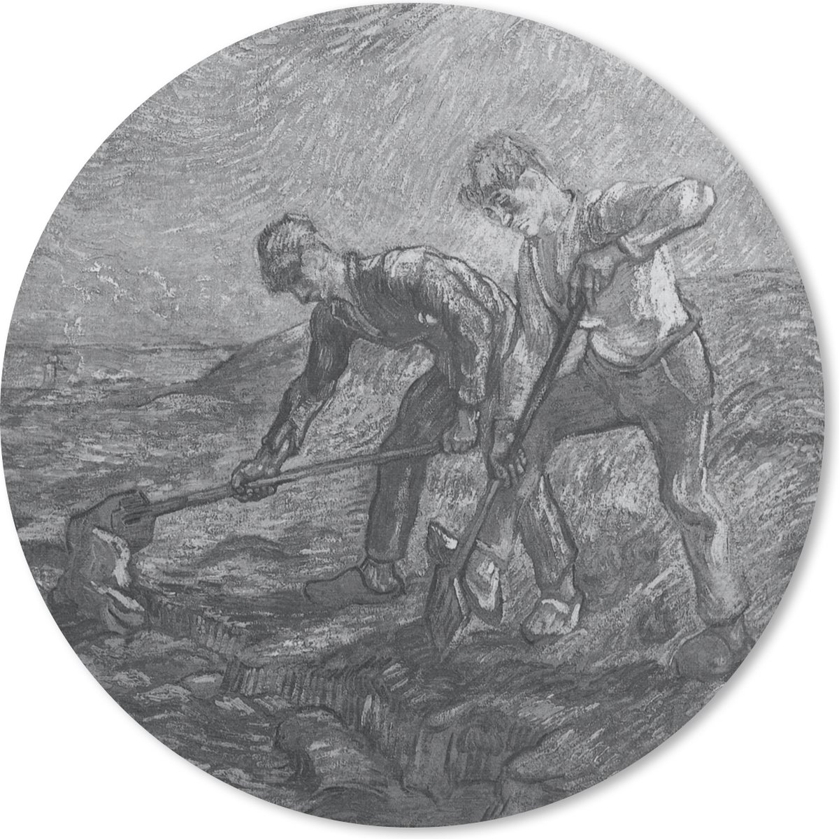 Muismat rond 20x20 cm - Mousepad De gravers - Vincent van Gogh - Zwart - Wit - Ronde muismatten