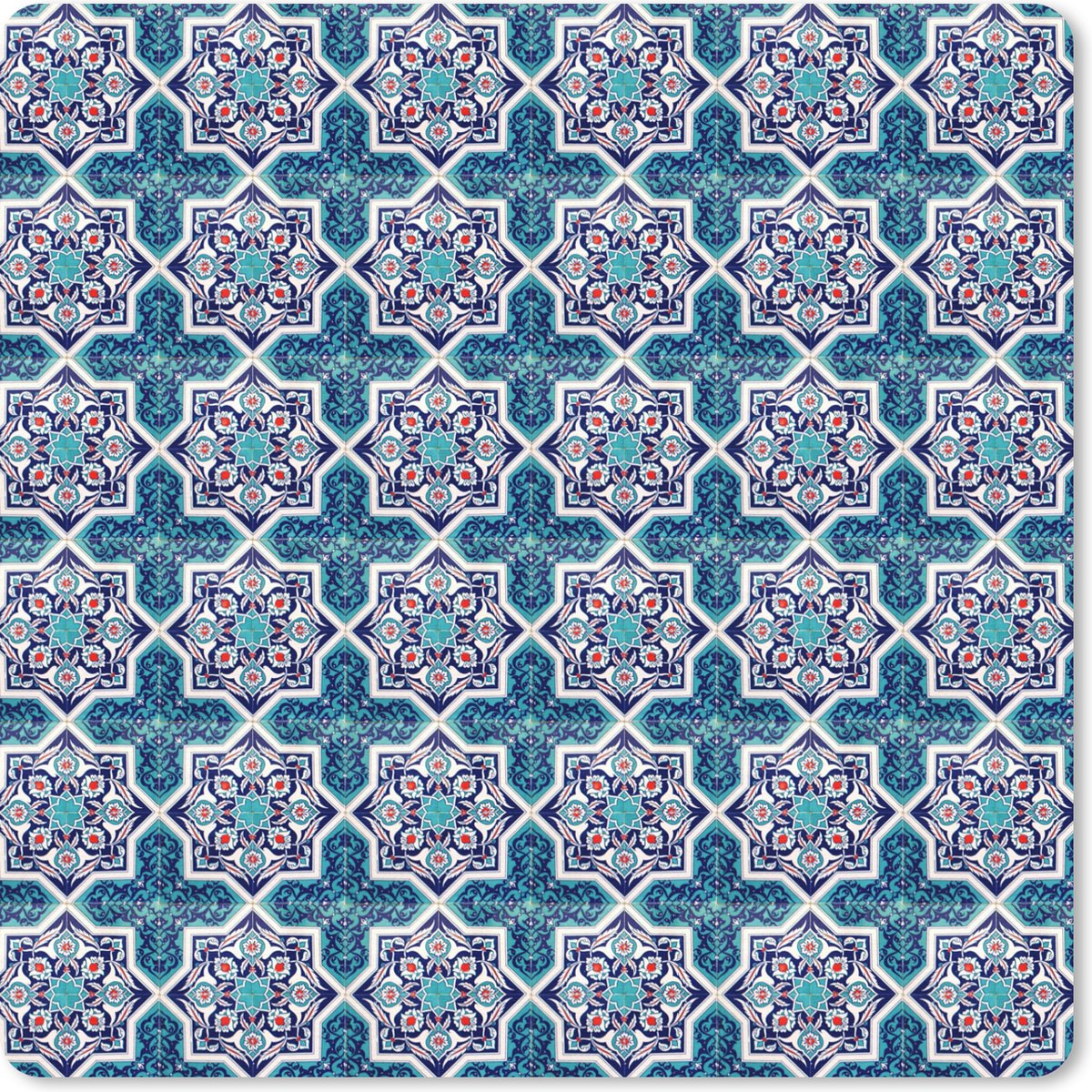 Muismat 20x20 cm - Mousepad Een Marokkaanse Mozaïek tegelpatroon waar de kleur blauw vooral is gebruikt - Muismatten