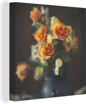 Canvas Schilderij Rozen - Oranje - Bloemen - 20x20 cm - Wanddecoratie