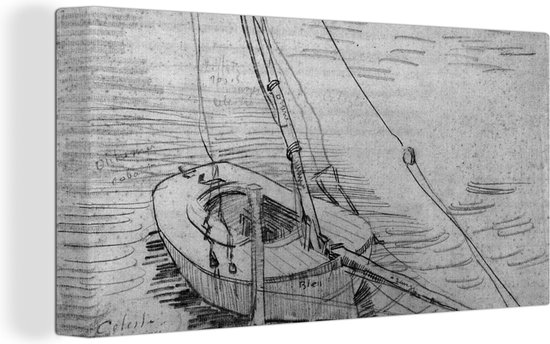 Canvas Schilderij Zeilboot op de Seine bij Asnières - Vincent van Gogh - Zwart - Wit - 40x20 cm - Wanddecoratie