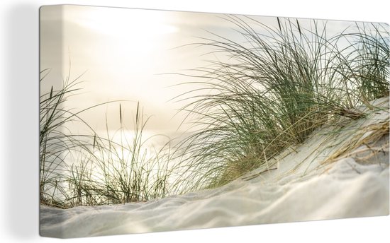 Foto: Canvas schilderij duinen met helmgras onder de zon van het duitse nationaal park schleswig holsteinisches wattenmeer 80x40 cm wanddecoratie