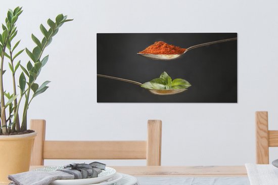 Canvas schilderij 40x20 cm - Wanddecoratie Kruiden - Lepel - Specerijen - Zwart - Italiaans - Muurdecoratie accessoires - Keuken decoratie muur - Schilderijen op canvas
