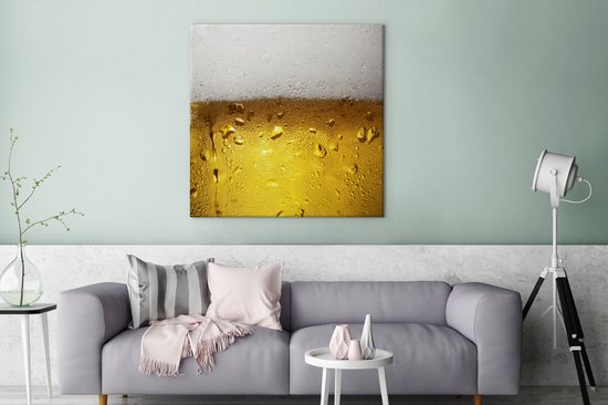 Tableau Peinture sur Toile Débordant Verre de Bière avec Condensation - 90x90 cm - Décoration murale