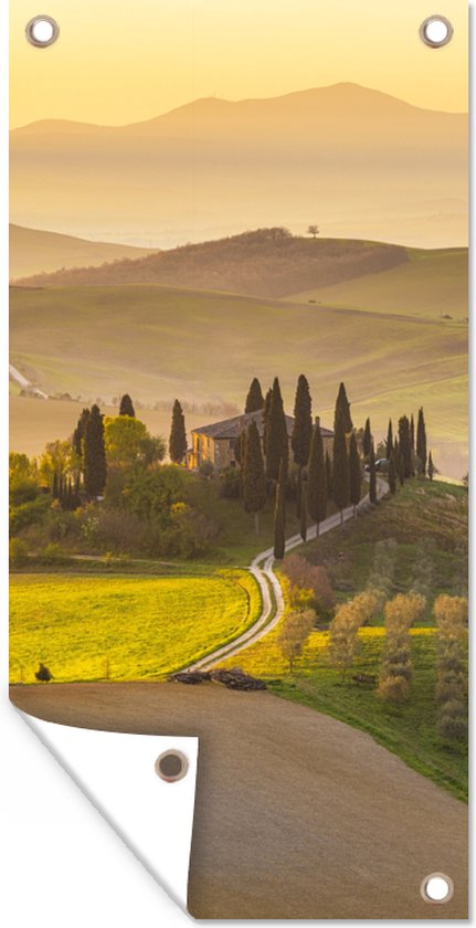 Wanddecoratie buiten Toscane - Heuvels - Landschap - 80x160 cm - Tuindoek - Buitenposter