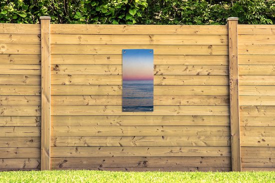 Tuinposter 40x80 cm - Tuindecoratie Regenboog - Zee - Kust - Poster voor in de tuin - Buiten decoratie - Schutting tuinschilderij - Tuindoek muurdecoratie - Wanddecoratie balkondoek