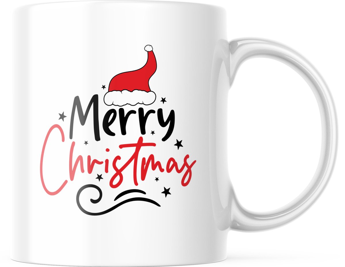 Kerst Mok: Merry Christmas met kerstmuts | Kerst Decoratie | Kerst Versiering | Grappige Cadeaus | Koffiemok | Koffiebeker | Theemok | Theebeker