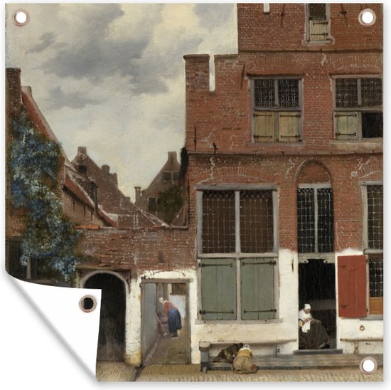 Tuindoek Het straatje - Johannes Vermeer - 100x100 cm