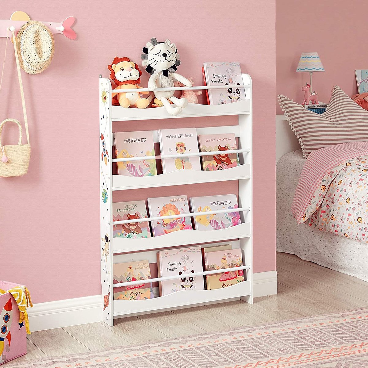 SoBuy Wandboekenkast, 3-laags Boekenplank, Opbergplank Voor Het Opbergen Van Boeken Voor Kinderslaapkamer Speelkamer 75x15x120 Cm Kmb77 W