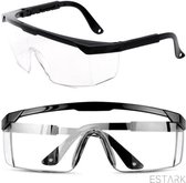 ESTARK® Veiligheidsbril Transparant - Professioneel - LichtGewicht - Polycarbonaat - CE gekeurd - Vuurwerkbril - Beschermbril - Veiligheidbril - Veiligheid Bril - Oogbeschermer - Spatbril - Stofbril - Overzetbril - Aanspanbaar - 15 x 5.5 cm