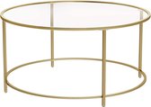 VASAGLE Salontafel, bijzettafel rond, koffietafel, 84 x 84 x 45,5 cm, glazen tafel met metalen frame, gehard glas, nachtkastje, sofatafel, voor balkon, goud LGT21G