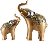 Set van 2 olifanten "Anna"  - Goud / zilver - 18 x 8 x 31 cm hoog (grootste olifant)