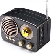 Portable Vintage Retro Radio Bluetooth Speaker AM SW FM TF Card Slot USB - Zwart