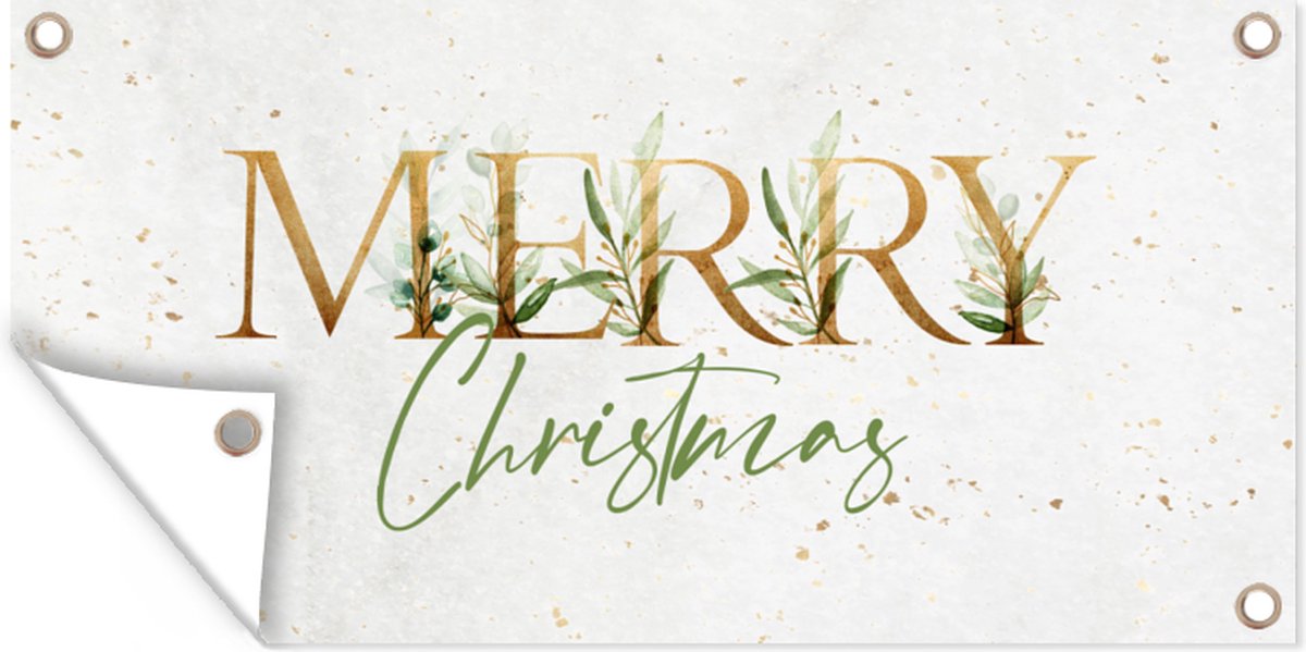 Wanddecoratie buiten Quotes - Kerst - Goud - Spreuken - Merry Christmas - 160x80 cm - Tuindoek