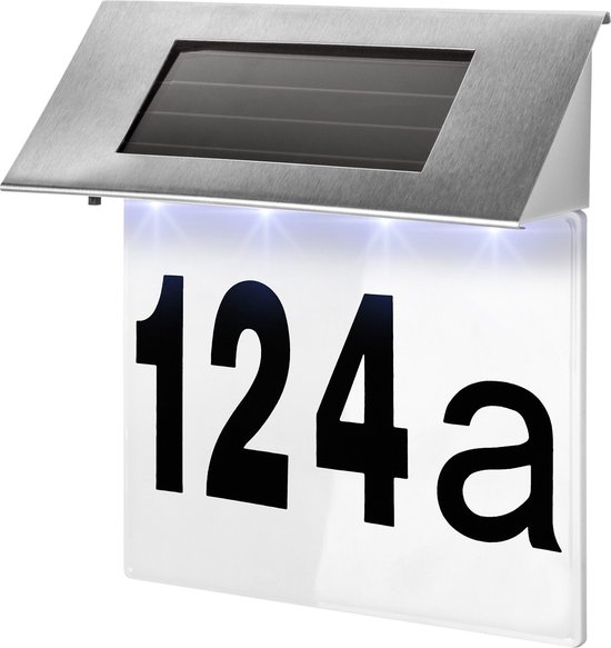 Gepersonaliseerd huisnummerbord met zonne-energie en geïntegreerde LED
