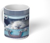 Mok - Kitten - Koffer - Blauw - 350 ML - Beker