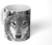 Mok - Koffiemok - Dierenprofiel wolf in zwart-wit - Mokken - 350 ML - Beker - Koffiemokken - Theemok