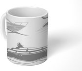 Mok - een jacht en twee speedboten - zwart wit - 350 ML - Beker