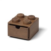 LEGO Iconic - organiseur de bureau avec tiroir - Bois - Accessoires de vêtements pour bébé - Brique 4 - Empilable - Chêne foncé - 2,9L - 15,8 x 15,8 x 11,3 cm - Design